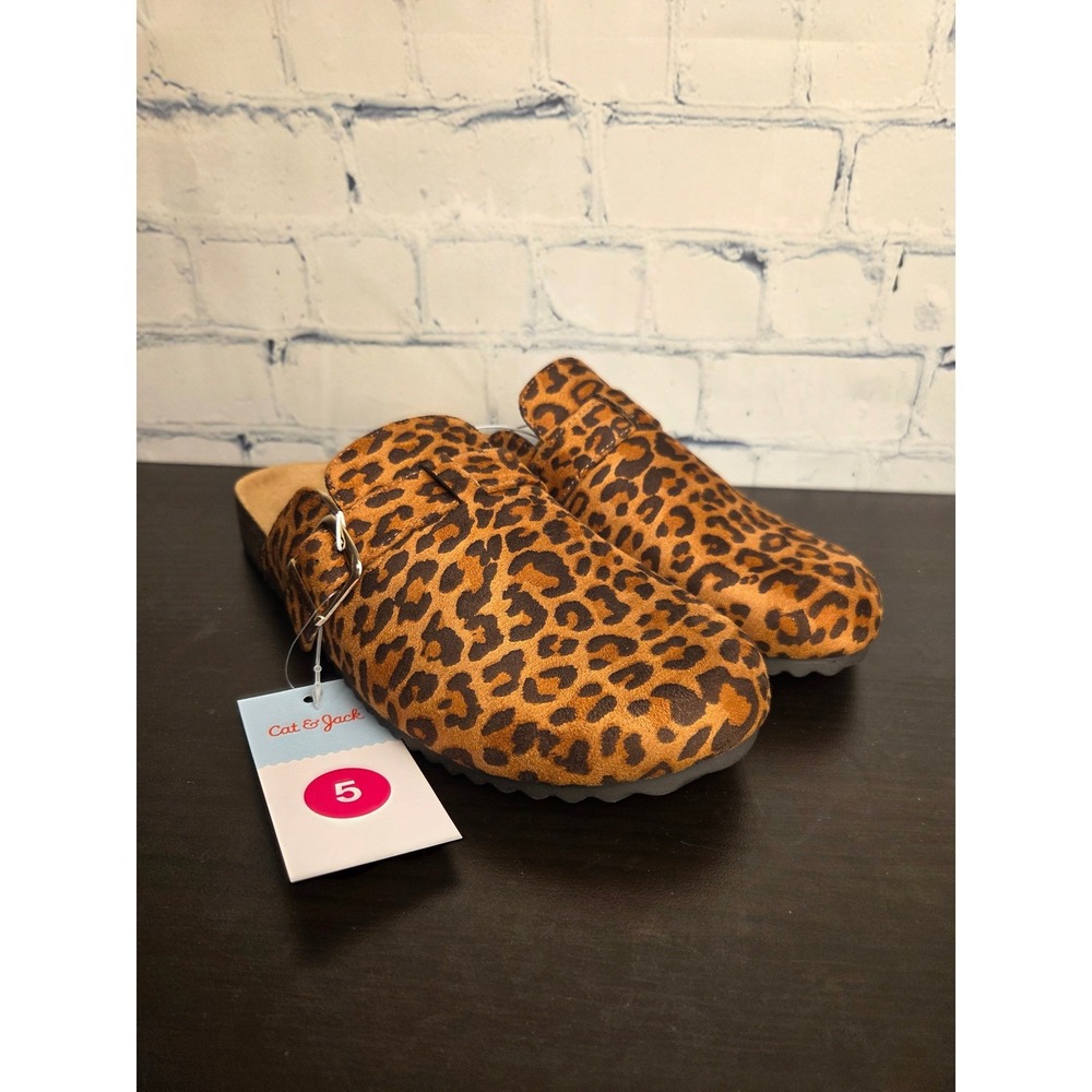 Cat & Jack Kids Leopard Print Clog Mules Brown Tate Size 5 Youth/Kids NEW